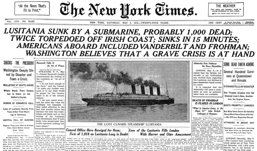 JeffreyGuterman's tweet photo. The New York Times on this date May 8 in 1915. #OTD https://t.co/xw2KtdCruV