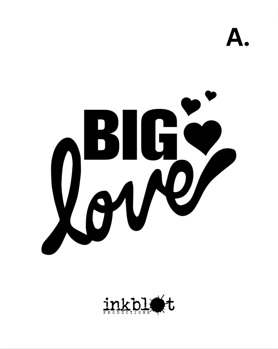 InkblotPresents's tweet photo. We’re still in search for the best logo for our upcoming movie, Big Love. Help us decide! Tell us which logo is your favorite in the comments section.
#BigLoveMovie https://t.co/z9fjRbav1K