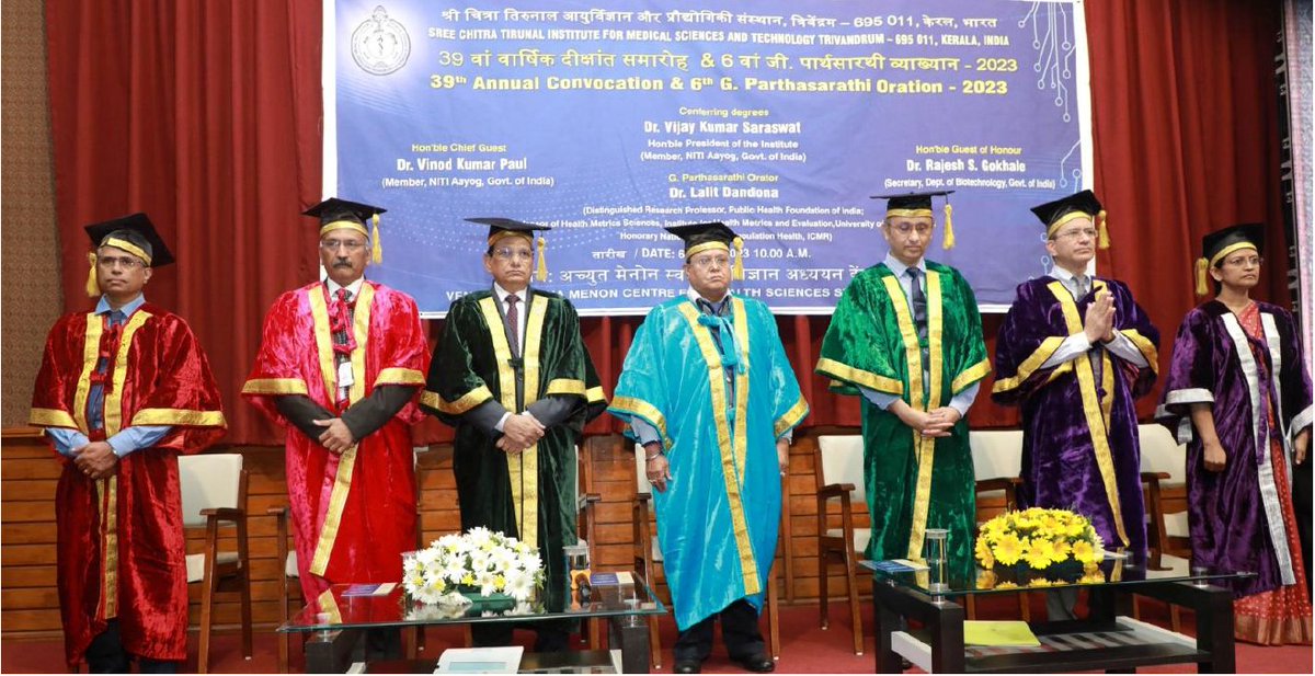 #DrSaraswat attended the 39th Convocation of SCTIMST, an Institute of National Importance. Delivered the Presidential Address delineating achievements of the Institute, emphasizing upon its R&amp;D Innovations &amp; implementation of various Govt. health schemes targeting the poor.