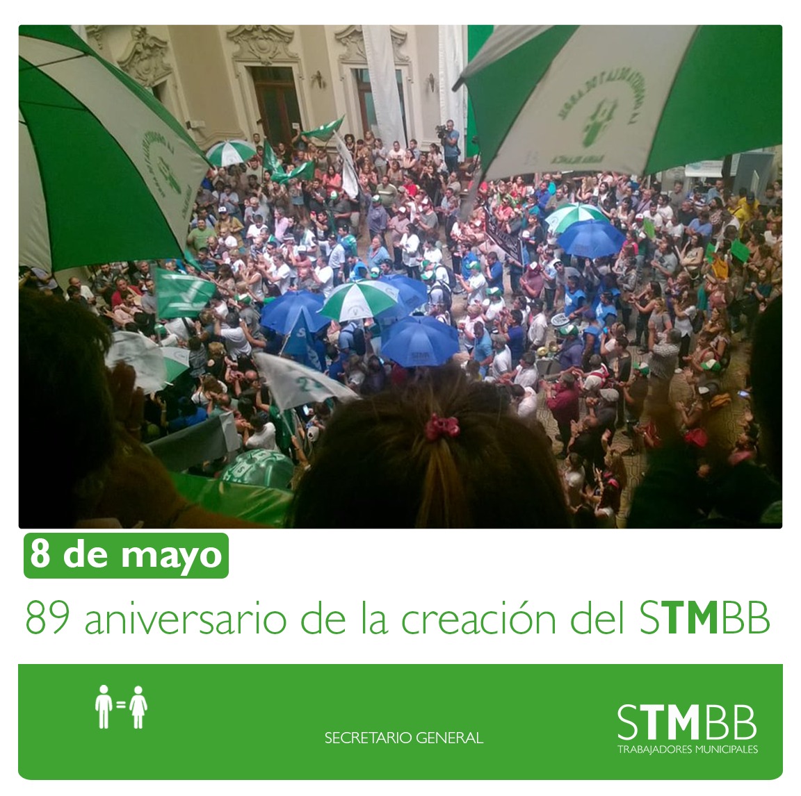 89 AÑOS DE CONQUISTAS LABORALES 💪

Creado el 8 de mayo de 1934 ante la necesidad de los trabajadores de representación gremial, recién en el 2012 bajo la gestión de Miguel Agüero, el <a href="/stmbb/">STMBB</a> obtuvo definitivamente la personería gremial. 
¡Feliz aniversario! <a href="/Aguero_M_A/">Miguel A Agüero</a>