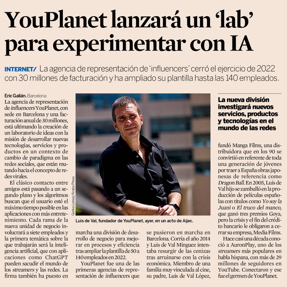 Luis de Val (@luisdeval) on Twitter photo En @YouPlanet_es sabemos que para seguir en la vanguardia es imprescindible estar preparados para los cambios de paradigma. En este artículo del <a href="/expansioncom/">expansioncom</a> avanzo lo que es uno de nuestros proyectos para este 2023: el 'YouPlanet lab'. En @YouPlanet_es sabemos que para seguir en la vanguardia es imprescindible estar preparados para los cambios de paradigma. En este artículo del <a href="/expansioncom/">expansioncom</a> avanzo lo que es uno de nuestros proyectos para este 2023: el 'YouPlanet lab'.