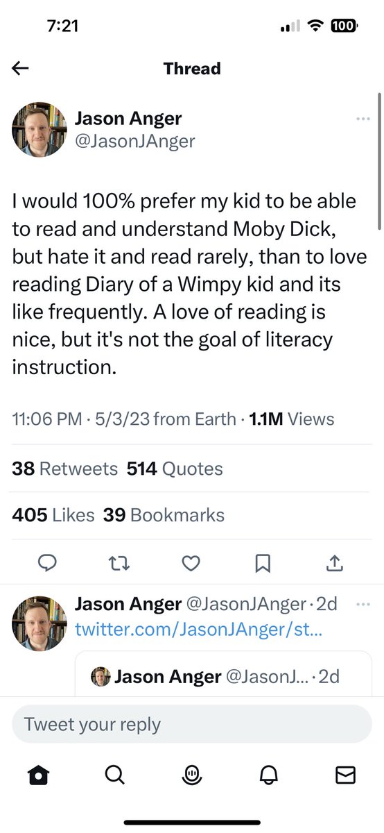 plthomasEdD's tweet photo. Worst post possible about reading … imagine he thinks this is a smart take https://t.co/DChPsRcvXI
