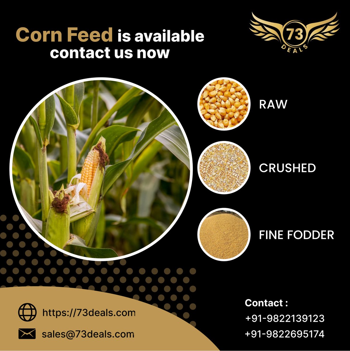 73Deals's tweet photo. Healthy animals mean a healthy business. Invest in our high-quality corn feed today, available in raw, crushed, and fine fodder forms. 🌾💰
📞+91 9822139123
📩 sales@73deals.com
🌐https://t.co/smIZElylpy
#CornFeed #AnimalHealth #BusinessGrowth #ReliableSupplier #AnimalNutrition https://t.co/4F1w45IAEY