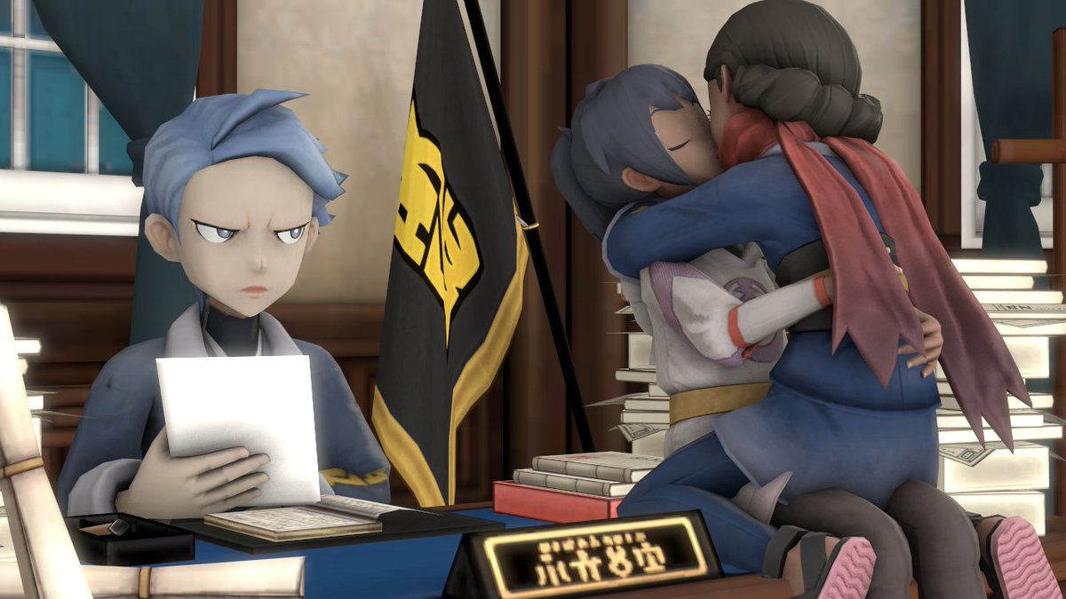 GemmaRain_'s tweet photo. I'm still here getting on Captain's nerves. With the help of @SteeleCorvus ❤️☺️🤣 

(Art credit: @MrGentlemac) 

#PokemonLegendsArceus #pla #OcxOc https://t.co/VKUnAPsqrB