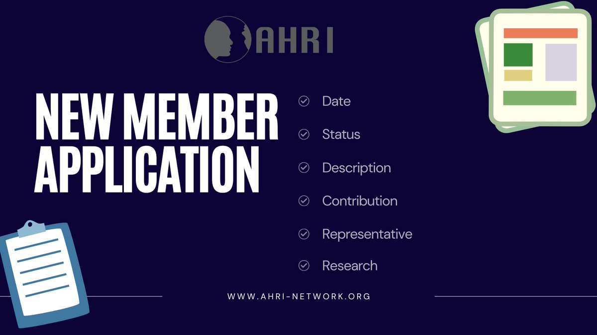 AHRI_Network's tweet photo. 📣📣Is your Human Rights Instiutution interested in becoming an AHRI member?  New member apps. close on June 2nd! Find out about the application here https://t.co/e4LGtm30yW https://t.co/GQdYBpUUgB