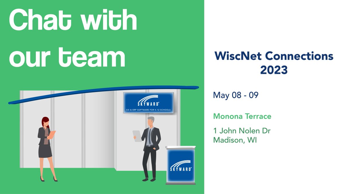 Skyward_Inc's tweet image. Madison is the place to be — the @wiscnet Connections conference kicks off today! 🤩

Keep an eye out for the Skyward IT banner — that&apos;s where you can find Austin, Tom, and Mark: three knowledgeable tech pros excited to chat!
#WiscNet #EdTech #Technology