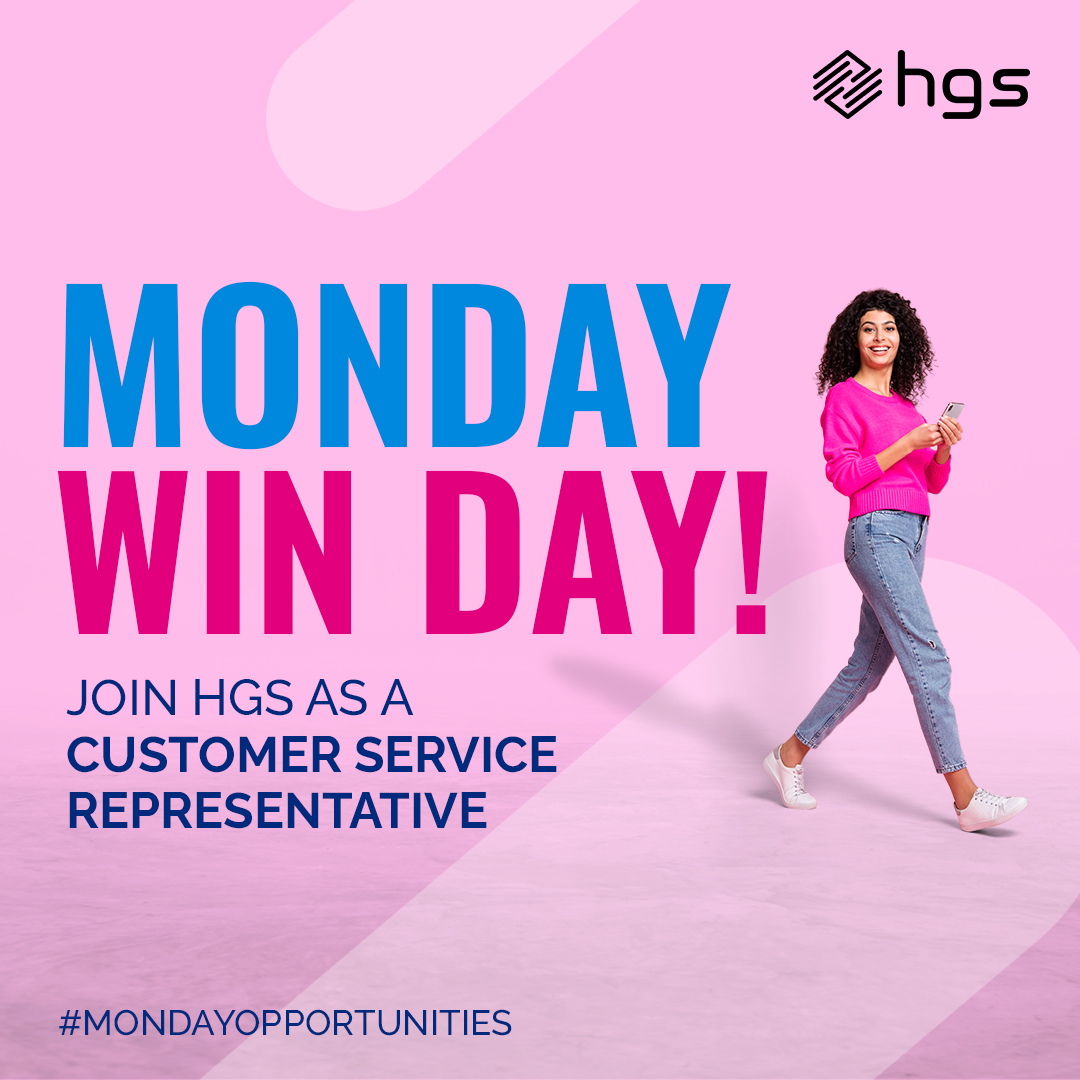 LifeAtHGS's tweet photo. #MondayMotivation just went ⬆️⬆️⬆️ with exciting opportunities! Join HGS as a Customer Service Representative &amp; achieve your career goals with our innovative team. Visit: https://t.co/V02sfmHtf9

#TeamHGS #LifeAtHGS #Recruitment #JoinHGS #JobOpportunities #ChampionEveryMoment https://t.co/2kpdK14haU