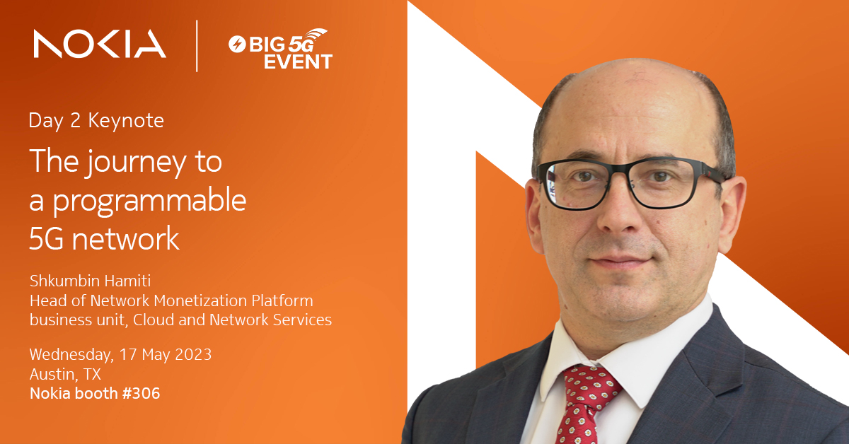 nokiaindustries's tweet photo. Excited for Nokia’s @shamiti to keynote at the #Big5GEvent on 17 May, where he will be sharing his views on the journey to a programmable 5G network!
Explore more: https://t.co/A2mD94T6MR
#5GEvent #Network https://t.co/ZTdi2te290