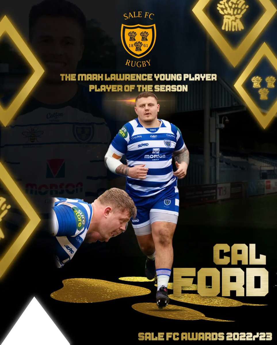 Congratulations Cal Ford on winning the Mark Lawrence young player of the season award. 

Cal has been phenomenal on loan from <a href="/SaleSharksRugby/">Sale Sharks 🦈</a>  amassing 53 appearances across 3 years for the dogs becoming a destructive force in the scrum. 

Well done Fordy 👏

#OneSaleFC