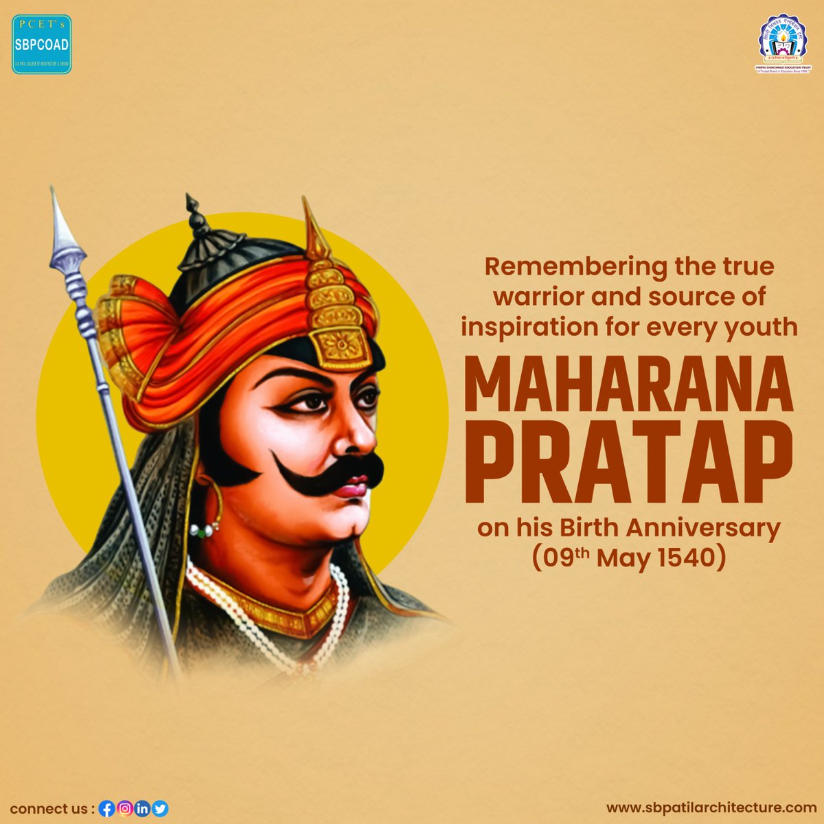 SBPCOAD's tweet photo. Tribute on the birth anniversary of 𝑴𝒂𝒉𝒂𝒓𝒂𝒏𝒂 𝑷𝒓𝒂𝒕𝒂𝒑, the epitome of prowess, sacrifice, bravery, bravery &amp; heroism.

#PCET #SBPCOAD #maharanapratap #maharanapratapjayanti #महाराणा_प्रताप #महाराणा #Hindua_Suraj_Maharana_Pratap #rajputana #rajput #rajasthan #maharana https://t.co/gX7rvjUvLt