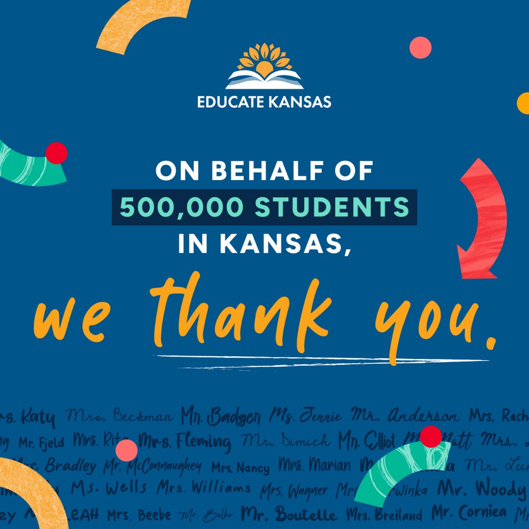 EducateKansas's tweet photo. Happy Teacher Appreciation Week to all the amazing educators across the state! Your hard work, dedication, &amp; passion for teaching are making a difference in the lives of our students. Thanks! 
#TeacherAppreciationWeek #Inspired2Teach #InspireED #EducateKansas #ThankaKansasTeacher https://t.co/vvgH2KkRyg