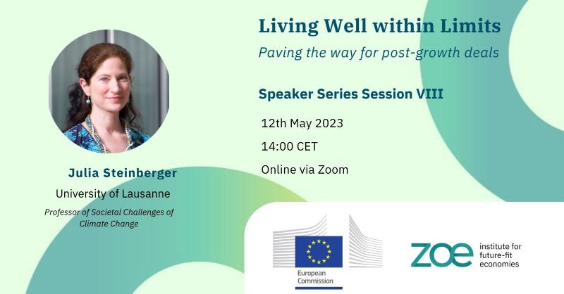 EU_Social's tweet photo. 🌱 Is it possible to live well within planetary boundaries? How? 🌍

Join the discussion:
📅 12 May, 14.00 - 15.00 CEST
🎙️ Professor @JKSteinberger from @unil

Visit the @zoe_institute page to participate ↓