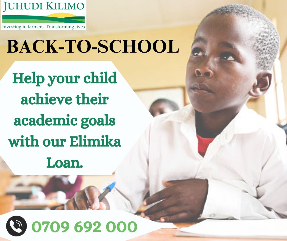 juhudikilimo's tweet photo. Back-to-school season is here, apply for our Elimika loan today.
#juhudikilimo #backtoschool #schoolfeeloan https://t.co/L26xCLlSZI