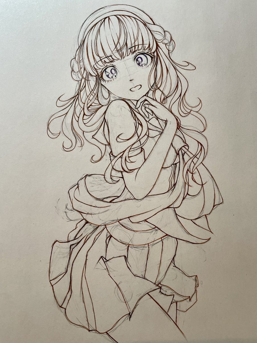 「描いてました  今日のうちにもう少し進めておきたい… 明日から残業続くから。。。」|おかめのイラスト