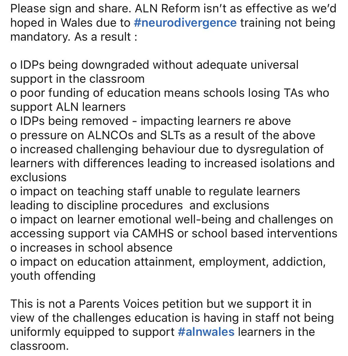 PCamhs's tweet image. Please sign and share this petition 👇🏻

It’s really important to families and statutory services in Wales we get this right. #ALNWales #education #ALNReform #SEND #SEN #UNCRC #neurodiversity #neurodivergent 

petitions.senedd.wales/petitions/2454…