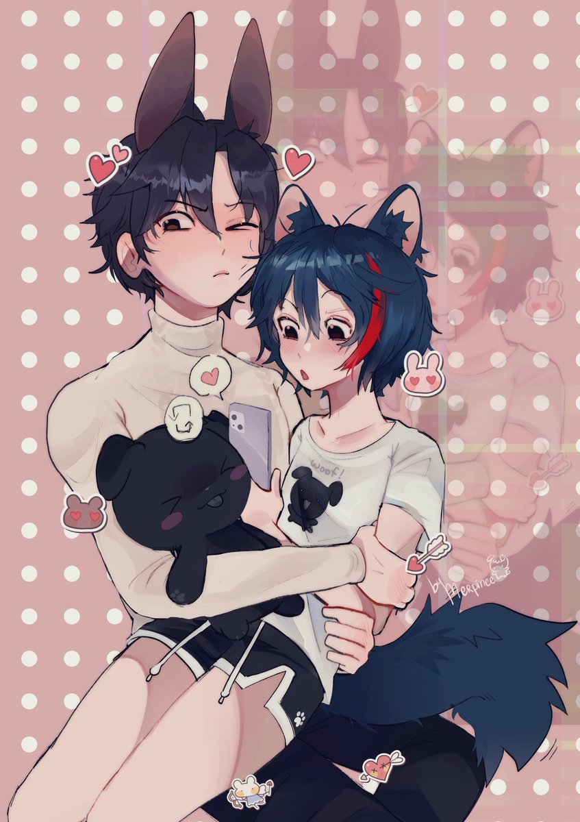 #MerryArt #iDoberArt 
Two cutely closely bonded dogs 🥲💗
(Their hair is ruffled from constant head rubbing how cute !!)