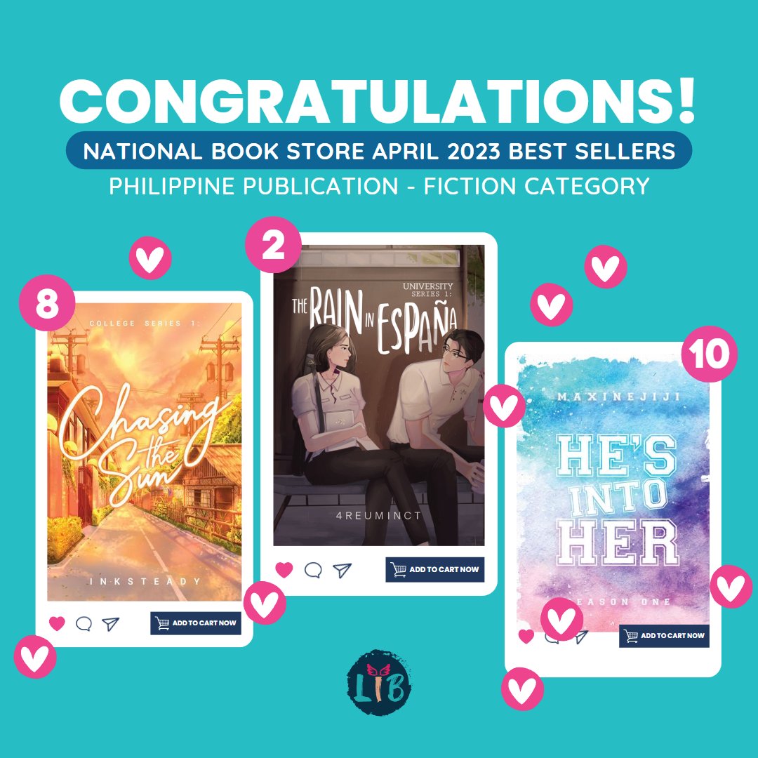 Congratulations to Inksteady, Maxinejiji, and 4reuminct for making it to the top 10 bestsellers of National Bookstore's Fiction Category for the month of April 2023! 🥳❤️ May your words continue to inspire and transport us to worlds beyond our own. 💙