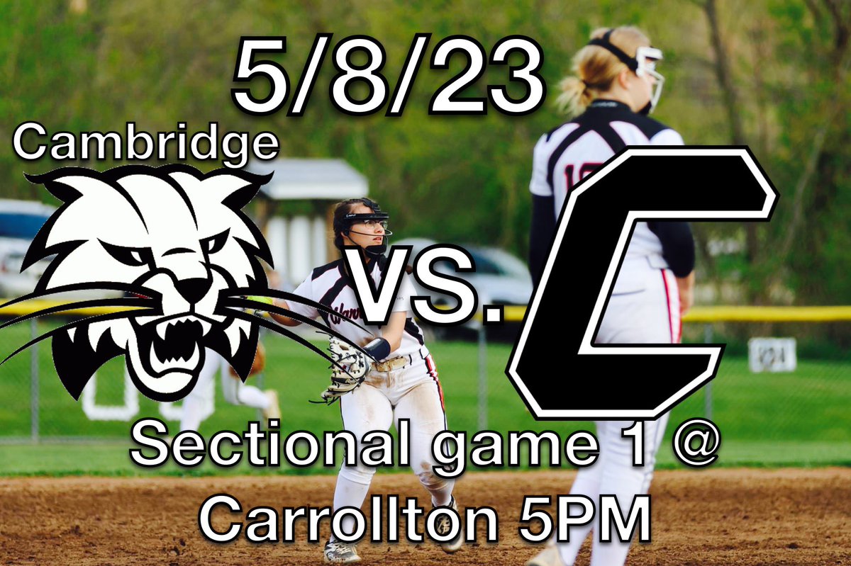 SECTIONAL GAME 1.. 
come support Carrollton Lady Warriors on their home game tonight vs. Cambridge. 
Tickets can be purchased online only 

ohsaa.org/tickets
Here is the link for tickets Monday May 8th. Division 2, region 7, east 1