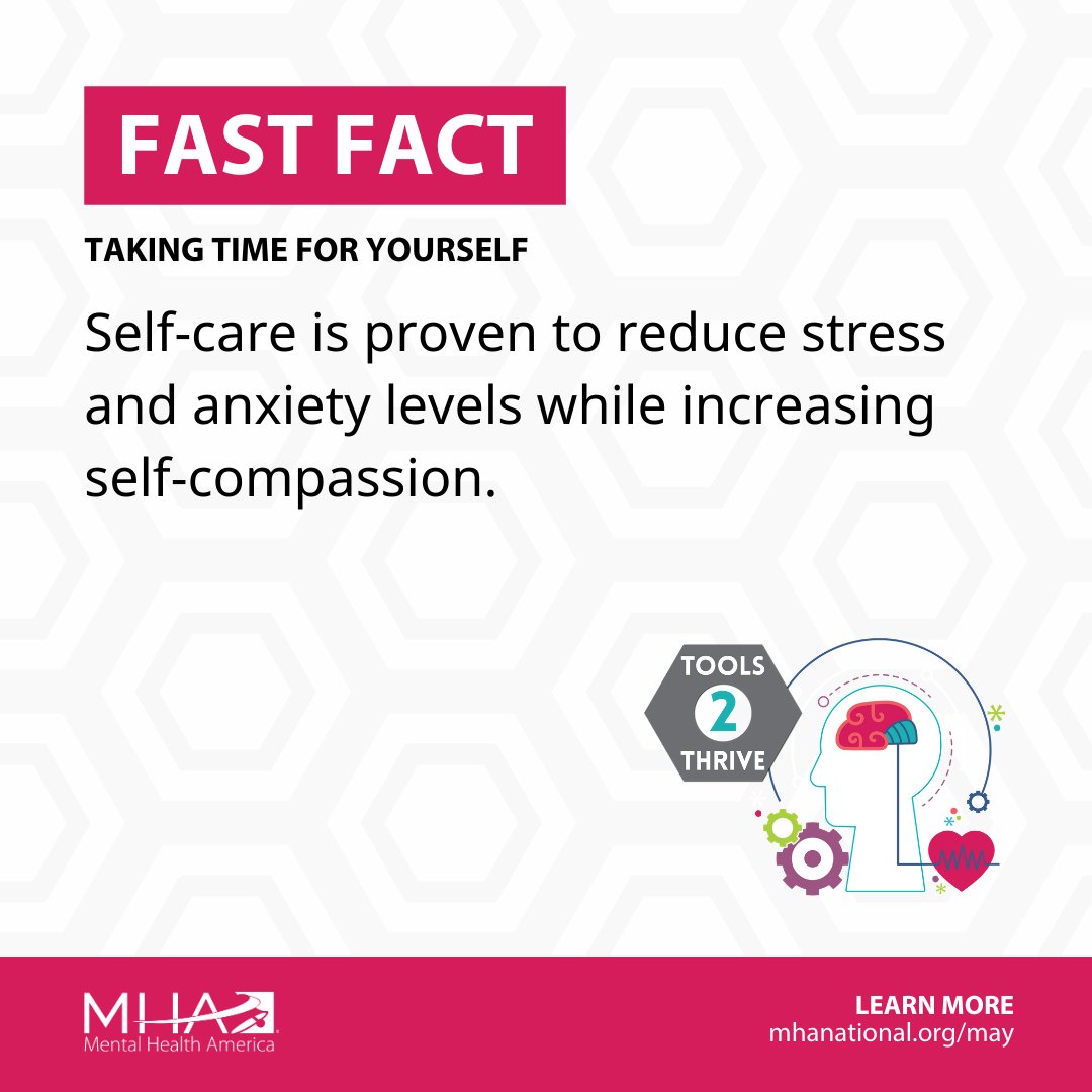 Taking time for yourself may be challenging, but there are small things to make self-care a little easier.  What is your favorite way to practice self-care? Learn more about Mental Health Month at mhanational.org/live-b4stage4 #Tools2Thrive #MentalHealthMonday