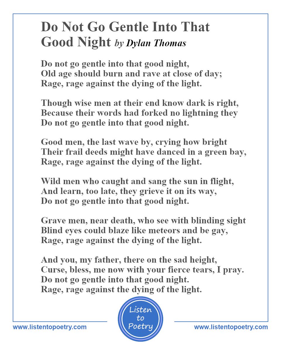 ListentoPoetry's tweet photo. #ListentoPoetry has eighteen #poems by #DylanThomas including #Elegy #AndDeathShallHaveNoDominion and #OverStJohnsHill . Listen to #DoNotGoGentleIntoThatGoodNight  
https://t.co/SIkjMLuPss
#PoetryCommunity #welshpoets #Poetry https://t.co/8zTgyog8o1