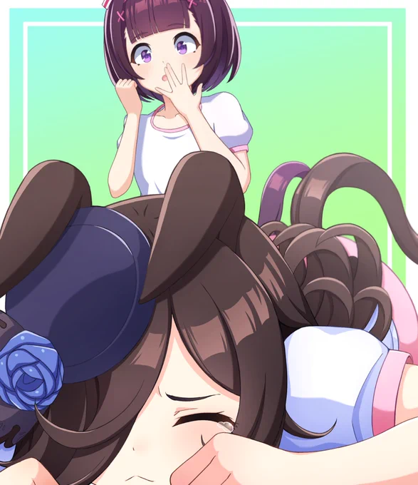 #ウマ娘 #ライスシャワー #ニシノフラワー  『春の大感謝祭にてウマ娘二人三脚に出場するも転んでしまうライスシャワーと驚くニシノフラワー』