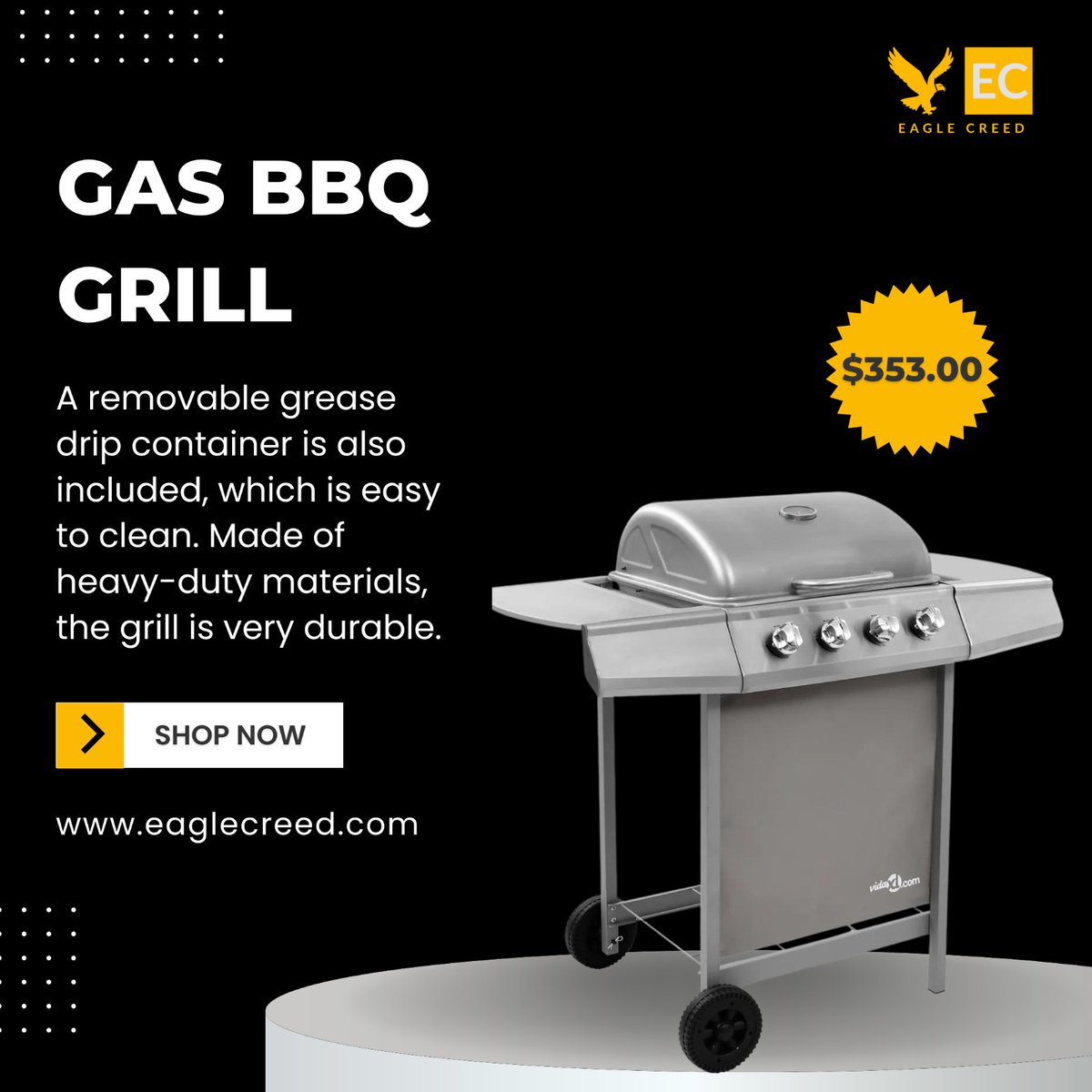 Eaglecreed_'s tweet photo. Get ready for the ultimate outdoor cooking experience with the Gas BBQ Grill from Eagle Creed! 🔥🍔 Whether hosting a bash or enjoying a quiet night in, this heavy-duty grill is perfect for any outdoor enthusiast. Shop now at https://t.co/9JGpFw6RoE! #BBQlovers #OutdoorCooking https://t.co/ngvYqk4Dk0