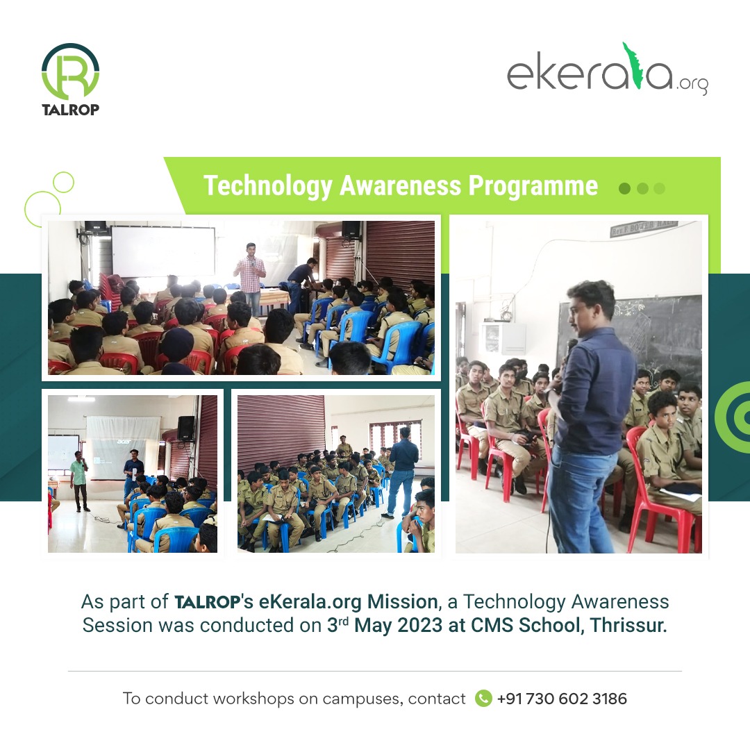 talropworld's tweet photo. As part of Talrop's https://t.co/pet7kBij49 Mission, a Technology Awareness Session was conducted on 3rd May 2023 at CMS School, Thrissur.

#Talrop #Workshop #eKeralaMission https://t.co/agnuT1TeqJ