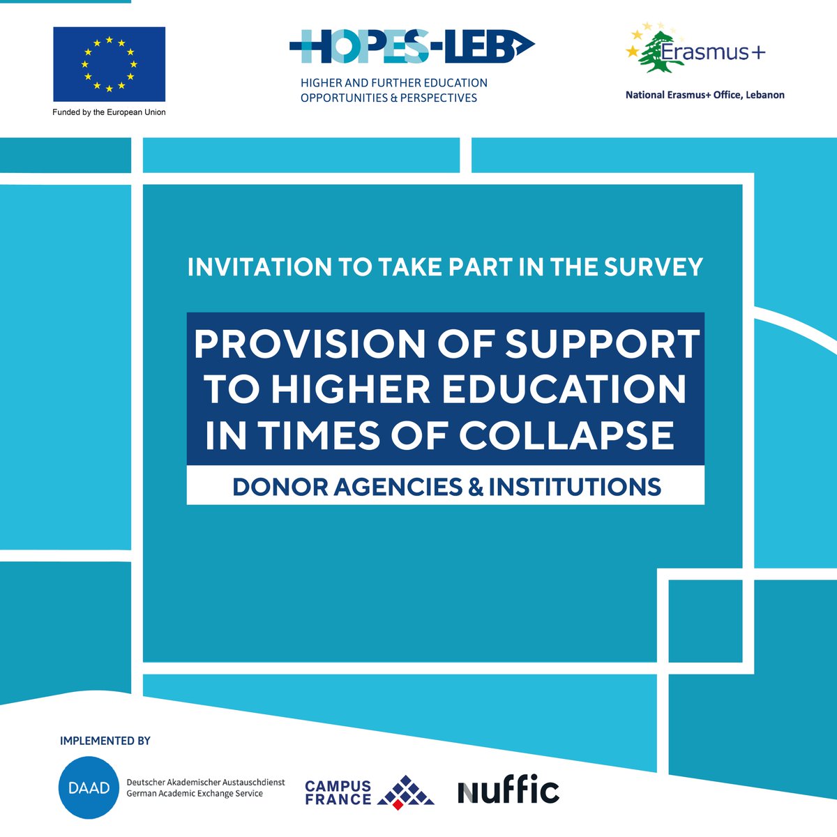 Survey dedicated for international donor agencies & providers of support in the fields of education, capacity building, livelihoods, youth...in preparation for a roundtable on May 30, 2023: framaforms.org/survey-provisi… Deadline: May 23 @NEO_Lebanon @DAAD_Germany @CampusFrance @Nuffic