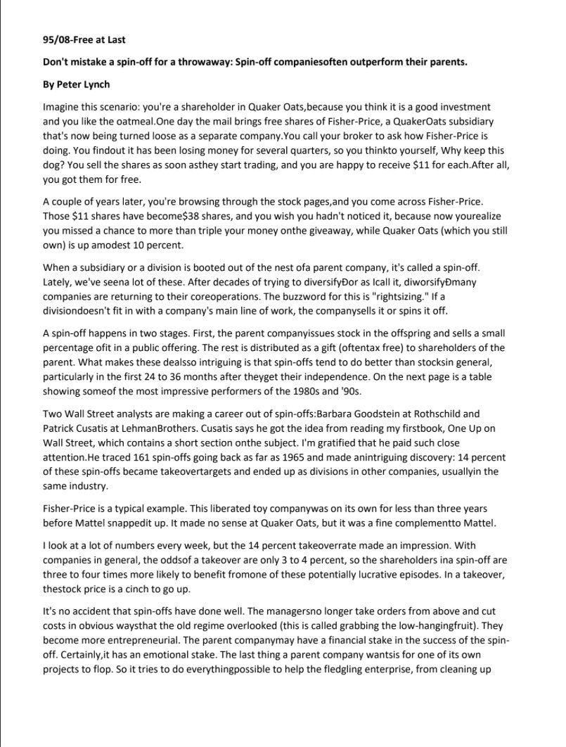 Finding Compounders on Twitter "Peter Lynch on analyzing Spinoffs"