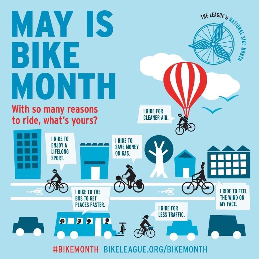 May is bike month!  What will be your reasons to ride this month?
📸: @bikeleague 

#bike #ride #bikes #bikemonth #ridebikes #ridebikesbehappy #indianacycling #bicycleindiana