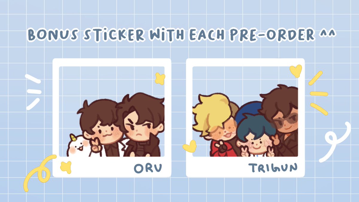 miyabau's tweet photo. 《 PRE-ORDERS OPEN | MAY 08-20 》 
Hello! I'm opening PO for my store if you'd like to have a look ^^ I'll include a random sticker per order!

✦ https://t.co/6UVz0A1iG3
✦ new: orv, trigun, original merch &amp; more 
✦ RT for a chance to get a $30 voucher

Thanks for your time! 🌻 https://t.co/YmSOUpcPbo