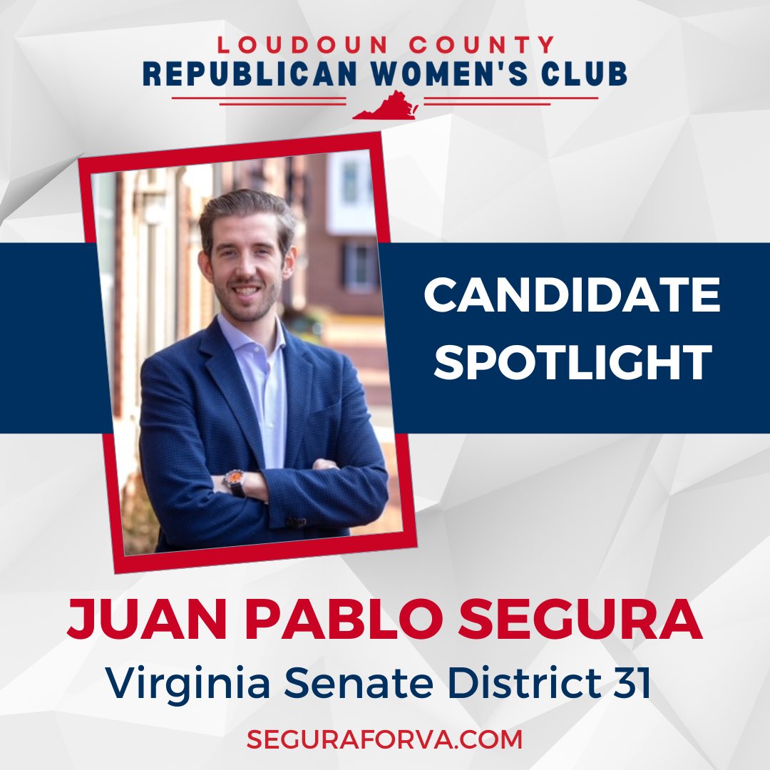 LoudounGOPWomen's tweet photo. 📣 CANDIDATE SPOTLIGHT 📣

Candidate: Juan Pablo Segura @juanpablo4VA 
Office: Virginia Senate District 31
Website: https://t.co/rcPSwpS3xf

🔖Read our interview with Juan Pablo here: https://t.co/KrGFBh10sr

#CandidateSpotlight #Loudoun #Fauquier #Voteforpablo https://t.co/OiRy1YEfFZ