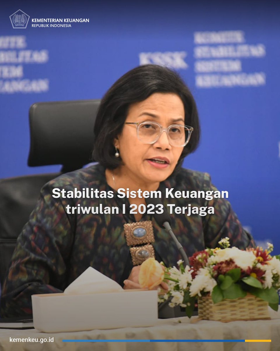 Stabilitas Sistem Keuangan Indonesia Triwulan I tahun 2023 terjaga.

Kemenkeu bersama <a href="/bank_indonesia/">Bank Indonesia</a>, <a href="/ojkindonesia/">OJK Indonesia</a>, dan <a href="/lps_idic/">LPS RI / IDIC</a> terus berkoordinasi dan waspada terhadap kondisi ekonomi global.