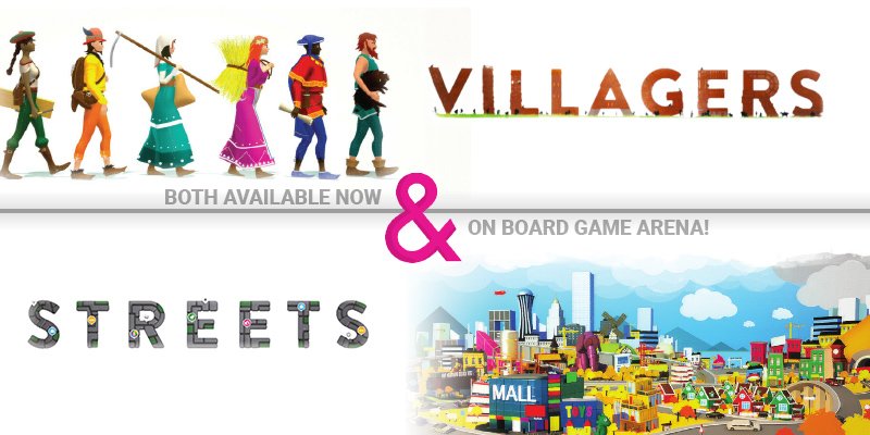 👨‍🌾 VILLAGERS + STREETS 🏙️: A double treat for twice the joy! 2 games from same designer, same publisher @thesinisterfish, decide which one you like the most! (Or both) Try them right here right now and tell us about them: #J2S #Boardgame CLICK HERE: bga.li/EsQZ