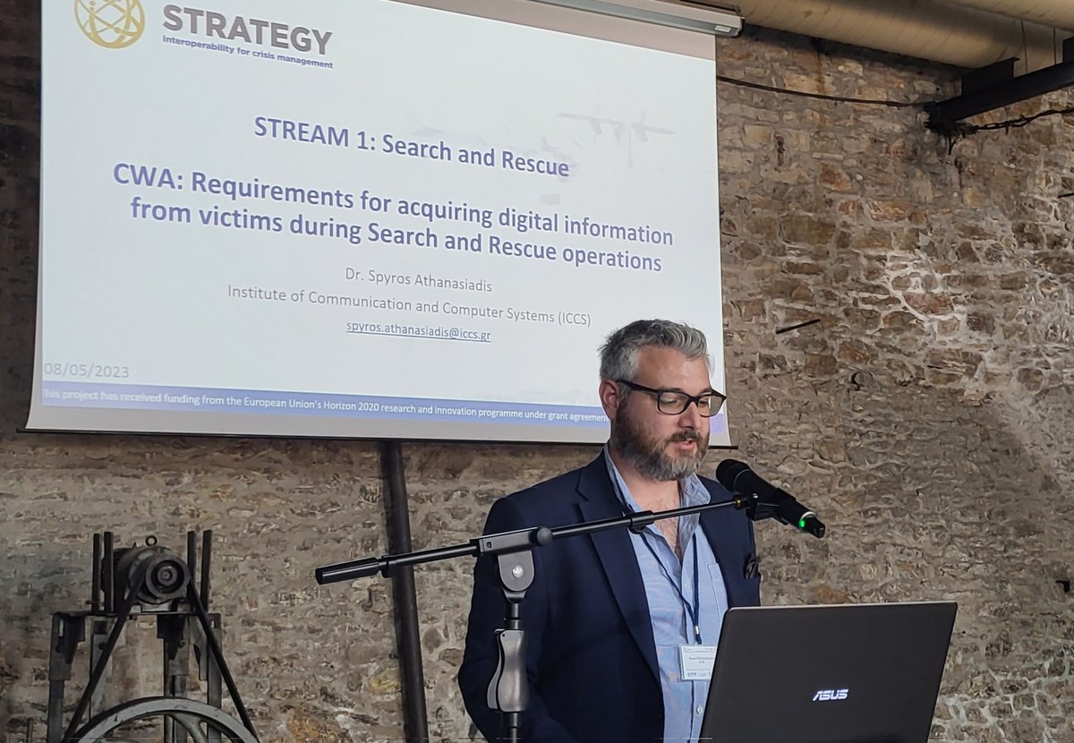 Search & Rescue (@sar_h2020) on Twitter photo Spyridon ATHANASIADIS <a href="/IccsNtua/">ICCS - NTUA</a>
Presents the first #CWA Requirements for acquiring digital information from
victims during #SAR operations <a href="/strategy_eu/">STRATEGY_EU</a> #standardisation Spyridon ATHANASIADIS <a href="/IccsNtua/">ICCS - NTUA</a>
Presents the first #CWA Requirements for acquiring digital information from
victims during #SAR operations <a href="/strategy_eu/">STRATEGY_EU</a> #standardisation