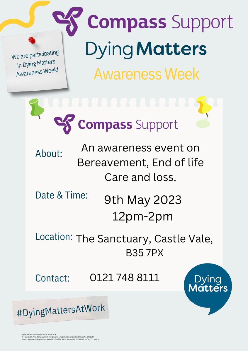 BrumYODO's tweet photo. We're looking forward to joining with @CompassSupport_ for @CompassionComUK @DyingMatters event tomorrow, part of A Matter of Life and Death Festival. #lifedeathbrum https://t.co/hnpV4dWZ3i