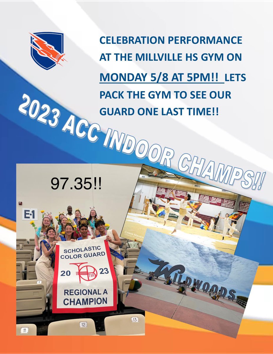 🎉CONGRATULATIONS to our Indoor Guard! They were named 2023 ACC Indoor Champions this weekend! Please join us for a celebration performance by this phenomenal team tonight at 5pm in the MHS gym. Spread the word and pack the stands with us!