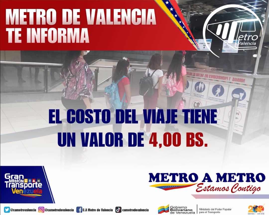 CAMETROVALENCIA's tweet photo. #MetroTeInforma🔊||¡Atención Usuarios! Desde este #07May @CAMETROVALENCIA tiene un nuevo costo por viaje dentro del subterráneo Valenciano ||Te Invitamos a cumplir las #Normas y cuidar de tu #SistemaMetro🚇¡Trabajamos para ti!✅🇻🇪 #ConMaduroMásCerca https://t.co/GlvDzQ0p1P
