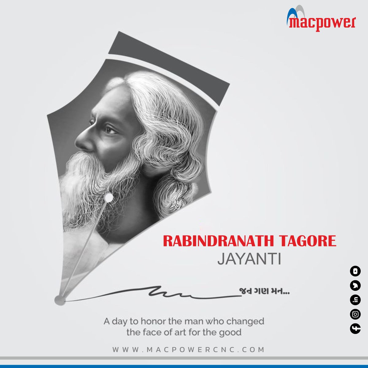Macpower_CNC's tweet photo. A Day To Honor The Man Who Changed The Face of Art For the Good....!!!
#gujarat #machine #VMC #MACHINETOOLS #indiamart #tooling #cnc #technology #macpower #RabindranathTagore https://t.co/BjvWyLEbTz