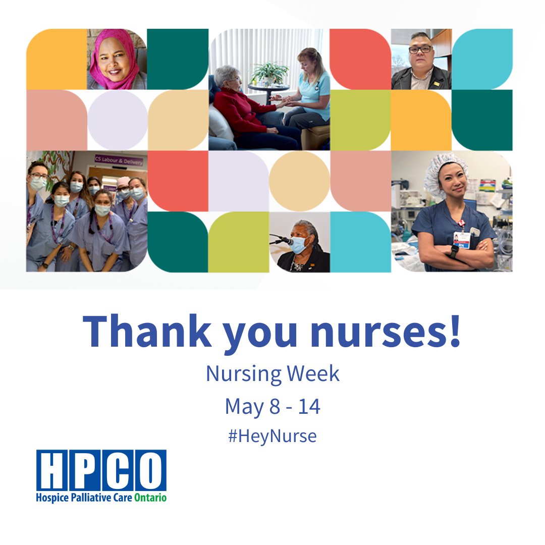 May 8 - 14 is Nursing Week! We thank the dedicated #nurses, including Registered Nurses, Registered Practical Nurses, Nurse Practitioners and students, who provide #quality hospice palliative care in roles from direct-client care to administration. 

#HeyNurse  @rnao_pcnig #hpco