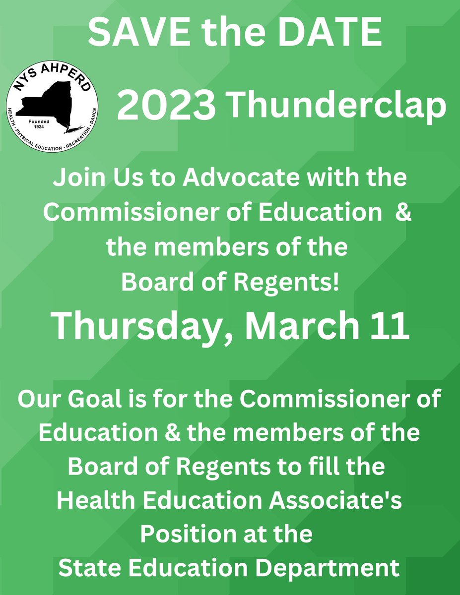 NYSAHPERD's tweet image. Be  ready to advocate! 
SAVE THE DATE

Join us. 

#goals #healtheducation #statelevel #advocacy #updatelearningstandards