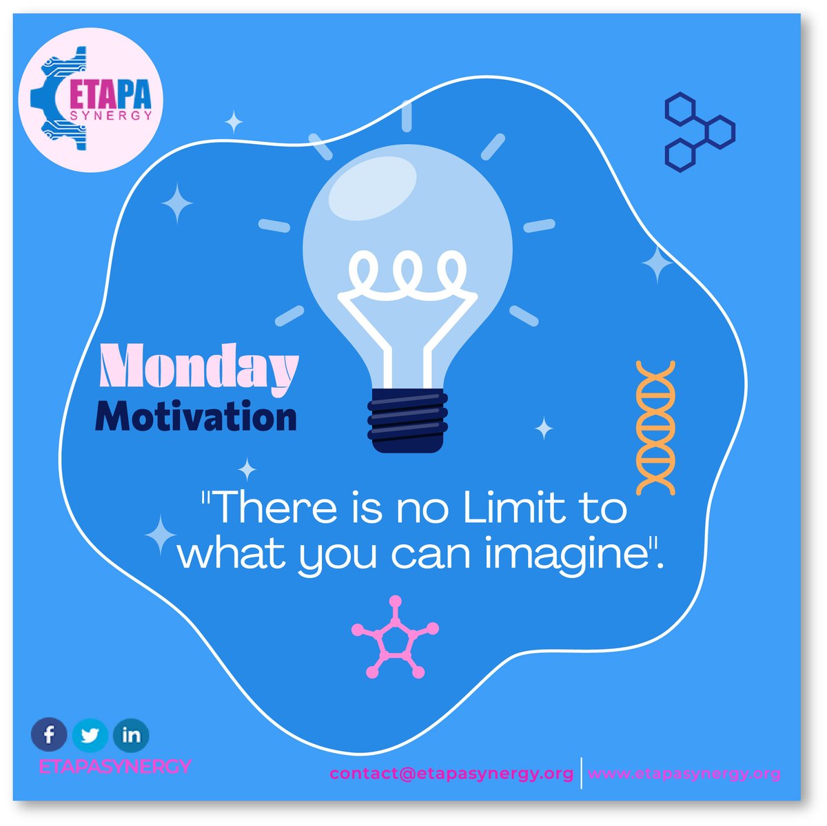 Inidevelopment's tweet image. What is the level of your imagination? 
Do you think it is unimaginable? 
....
So, wake up and imagine the possibilities that lie within you. 
Certainly, there is no limit to your imagination. #ETAPA #Thinkit #imagineit #Possibilities #stem #MondayMotivation