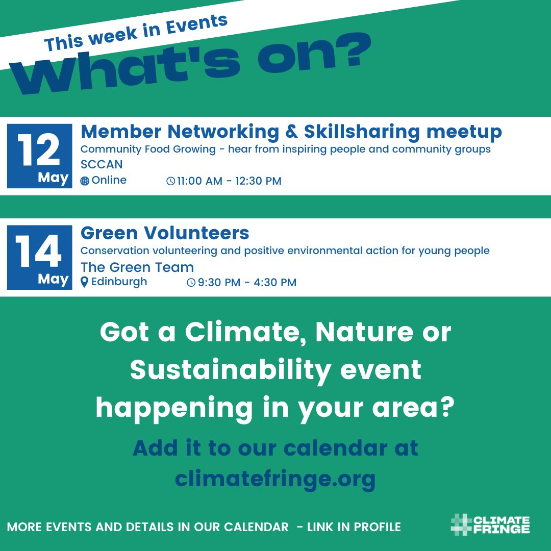 ClimateFringe's tweet image. What's On!🌱

Plenty of amazing events across Scotland this week. Make sure to check them out!

#whatsonscotland #ClimateEmergency #climateevents #climateeventsscotland #climateventsonline