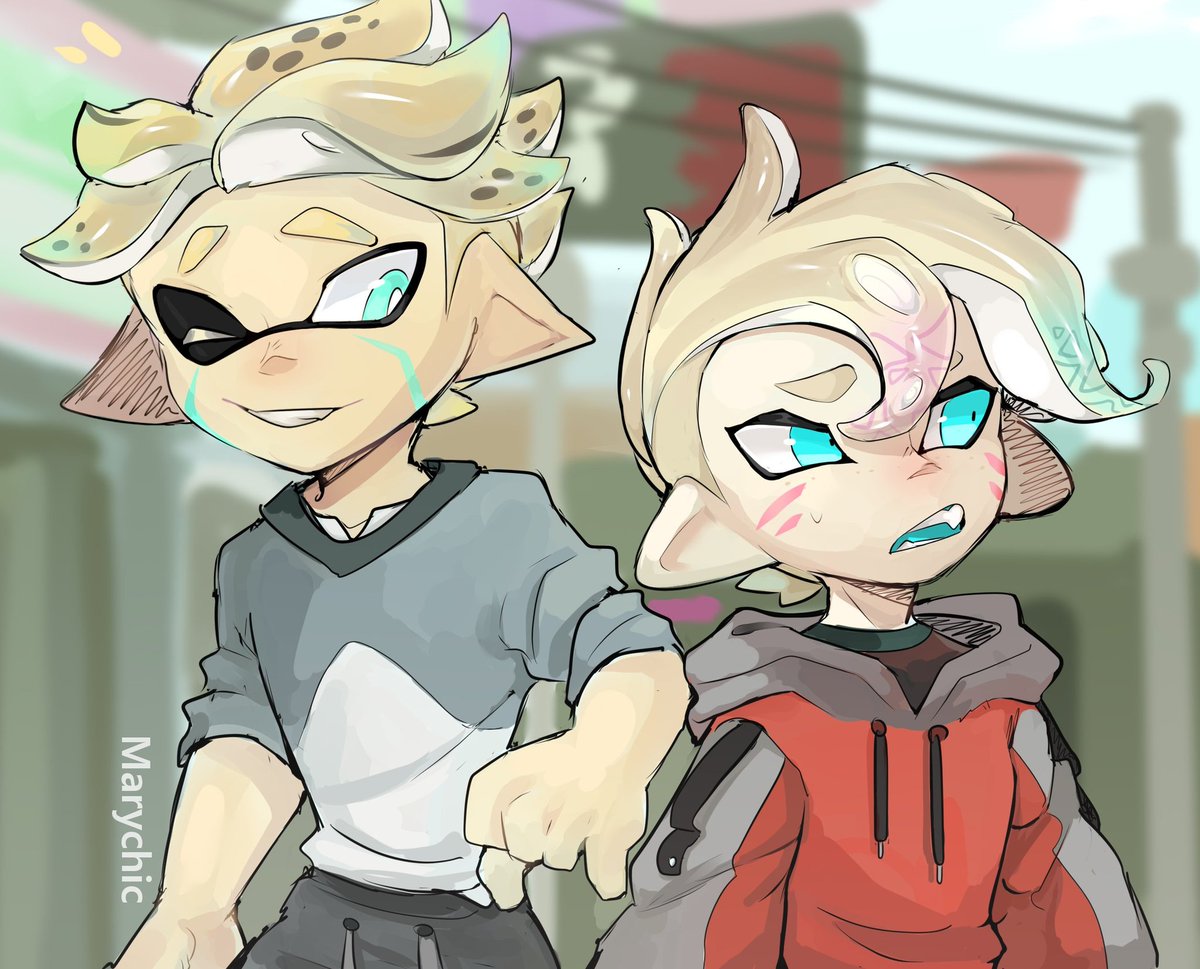 Marychic3908's tweet photo. I forgot to upload this, my character G as an octoling, and Alex as an inkling, they look adorable <3
Alex belongs to proteo Xeleryx from discord
#Splatoon #splatoonart #splatoonoc #inklingboy #octolingboy #inkling #octoling #splatoonfc https://t.co/JOTSwLvPjU