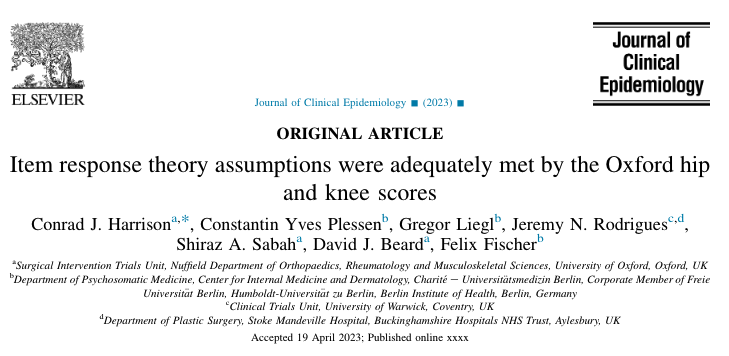 🔬 New study by <a href="/conrad_harrison/">Conrad Harrison</a> et al. provides IRT models for the Oxford hip and knee scores, converting patient responses into continuous scores w/ quantifiable precision. Web apps were developed for efficient score conversion. 

Here's a breakdown of the findings! (1/n)