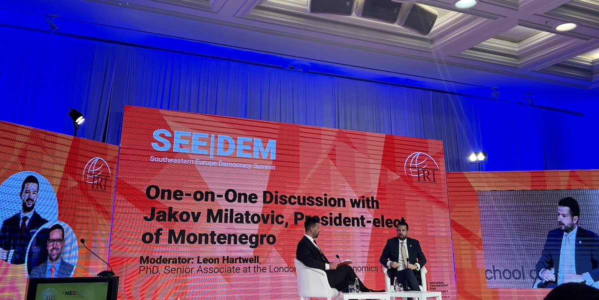 GjergjiVurmo's tweet photo. Interview with 🇲🇪 President elect #JakovMilatovic at ⁦@IRIglobal⁩ #SEEDEM in Budva https://t.co/9i5NB9WHH6