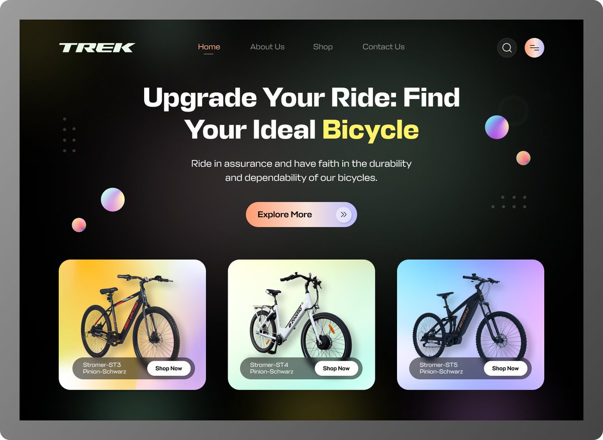 iSophiaLorraine's tweet photo. Get your dream bicycle🚴♀️ without leaving home🏠!
Check out our user-friendly web design for a wide range of bikes🚵♂️, filter by price or brand, and read detailed reviews.
https://t.co/j1jvbUSfo4
#bicyclestore #onlineshopping #uidesign #ecommercewebsite #UIUXDesigner @dribbble https://t.co/B9GwAzGZuh