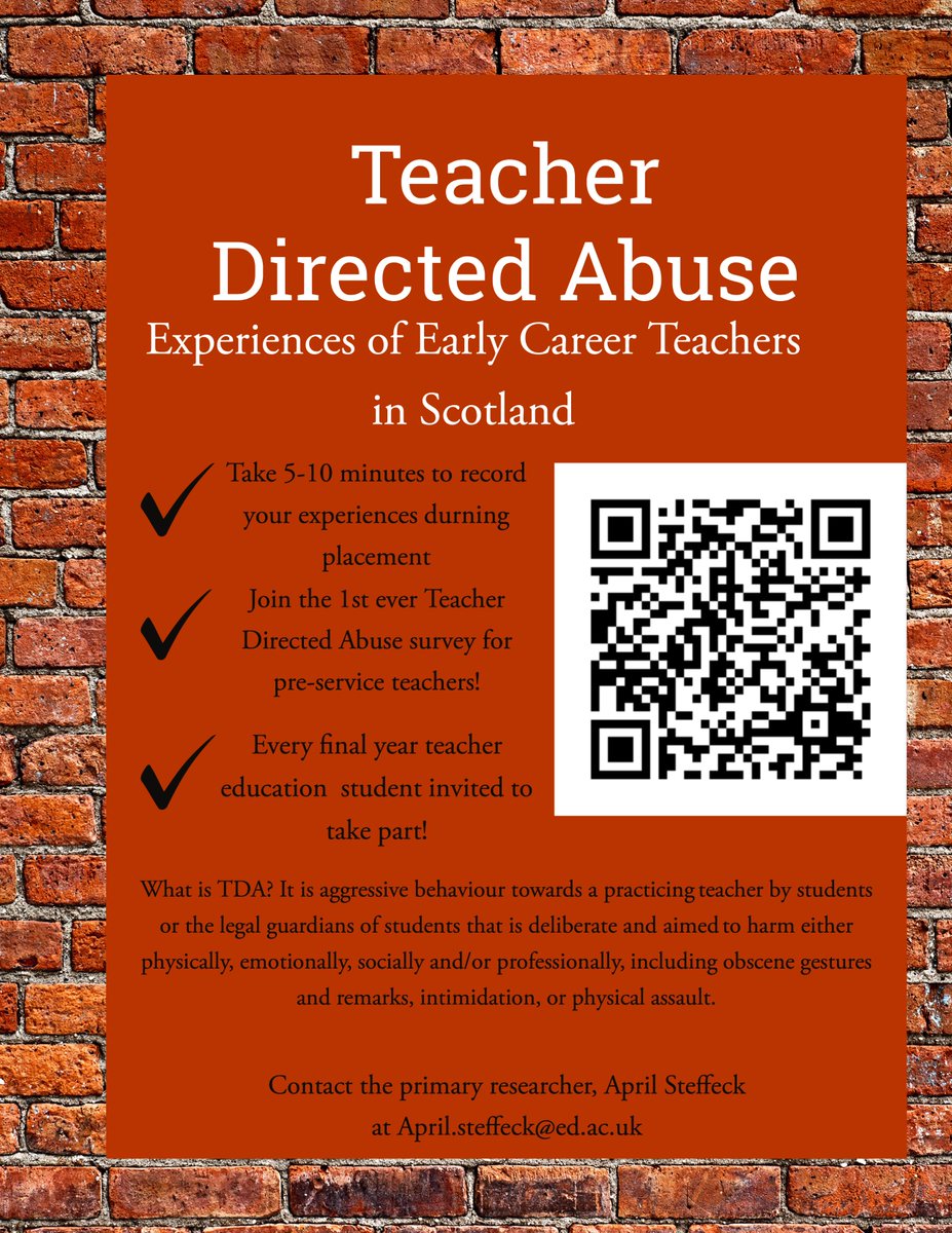 Teacher Directed Abuse is reported in media sources almost weekly. Final year UoE initial teacher education students make your voices heard.@MAPE_edbudds @MorayHouse @EdinburghUni @debanneholt @william_c_smith @JuneMur47035706 @a_horrell @DrSueChapman @murraypcraig