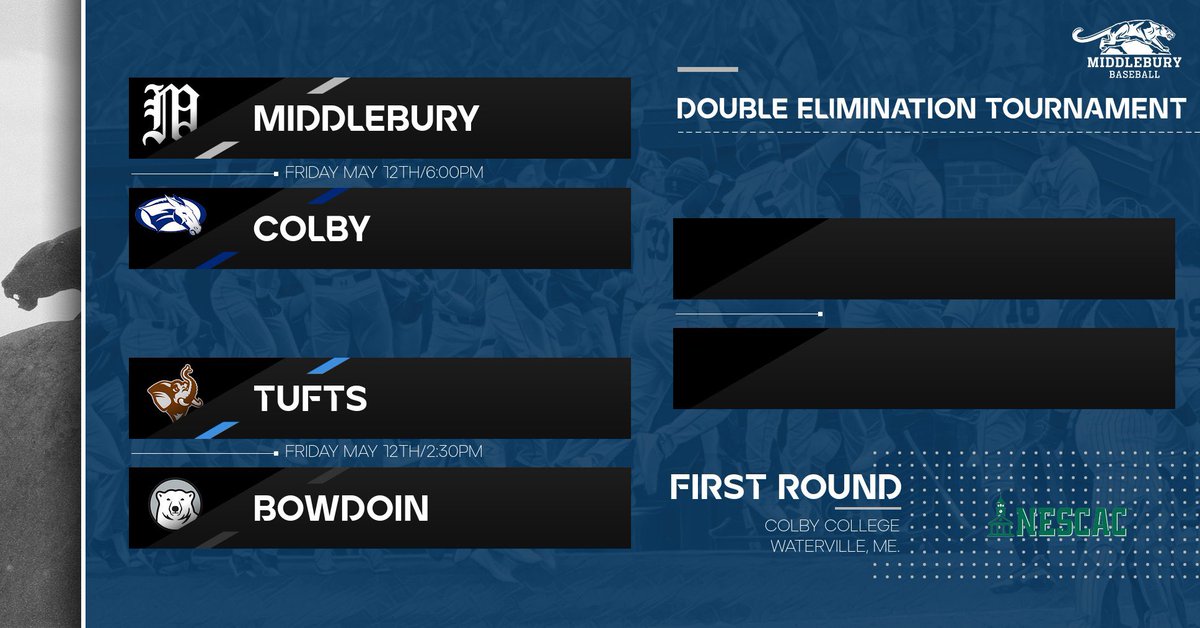 NESCAC double elimination tournament begins this Friday in Waterville, ME. Panthers will take on Colby in the night cap with first pitch slated for 6:00pm