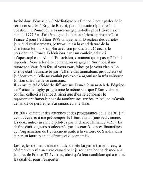 YvesBigot's tweet photo. #Eurovision #communiqué #miseaupoint ⁦@morandiniblog⁩ ⁦@ladh⁩ ⁦@lalibrebe⁩ ⁦@lesoir⁩ ⁦@BFMTV⁩ @le_Parisien⁩ ⁦@CNEWS⁩ https://t.co/WcveeKBLyy